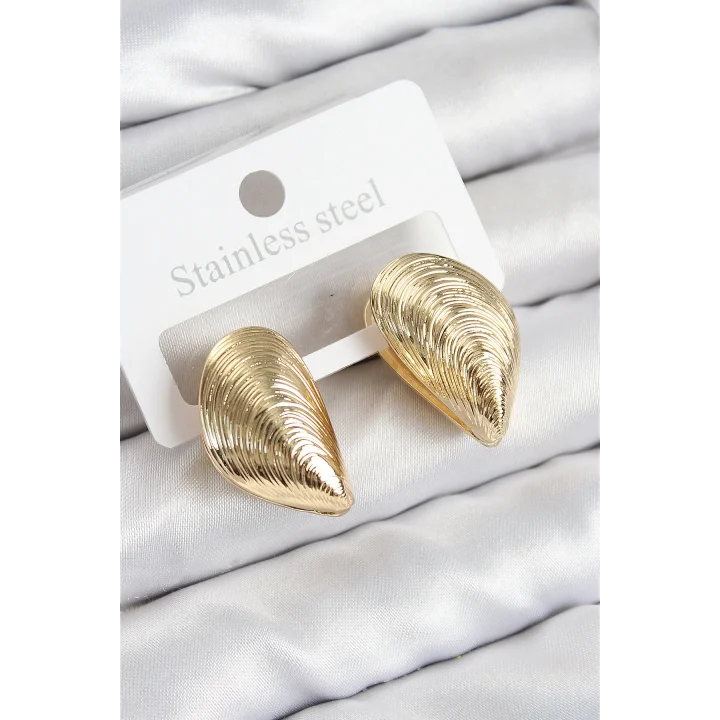 Mey İthalat® Pirinç İstiridye Model Gold Renk Kadın Küpe