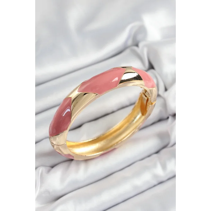 Mey İthalat® Pirinç Pembe Mineli Baklava Model Gold Renk Kadın Kelepçe