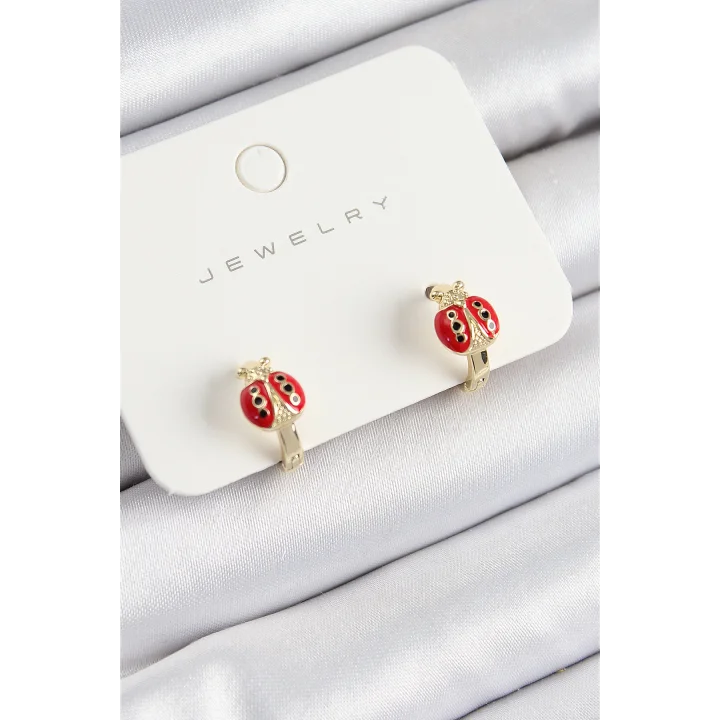 Mey İthalat® Pirinç Uğur Böceği Model Gold Renk Çocuk Küpe