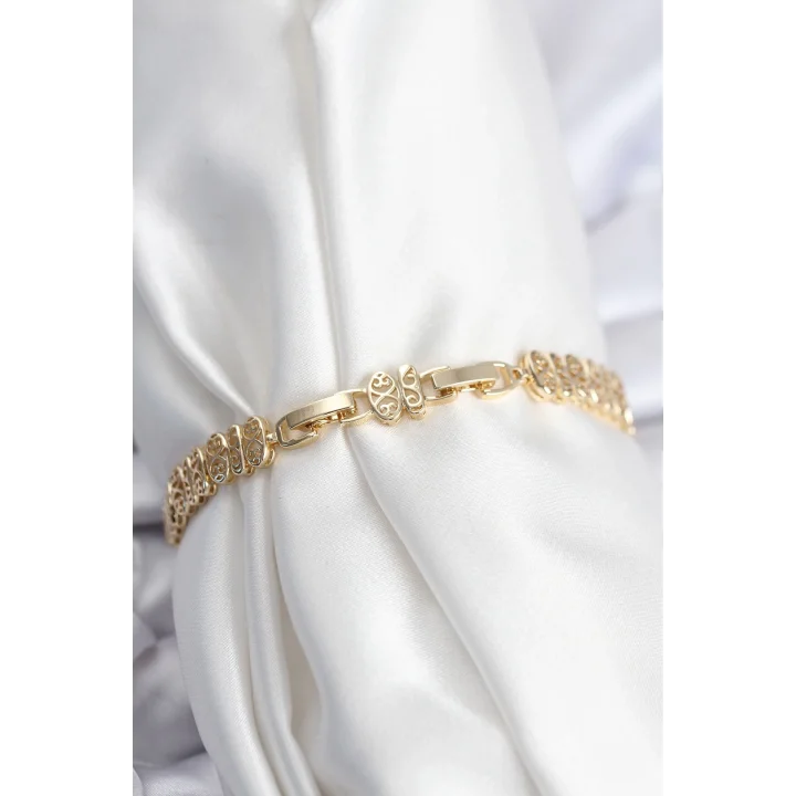 Mey İthalat® Pirinç VIP Seri Gold Renk Oval Sıralı Kadın Bileklik
