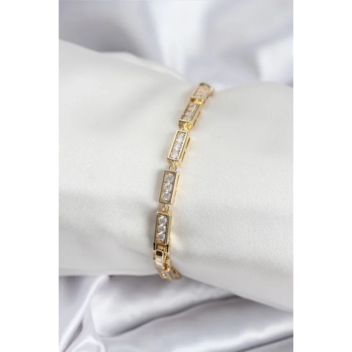 Mey İthalat® Pirinç VIP Seri Gold Renk Parçalı Model Kadın Bileklik