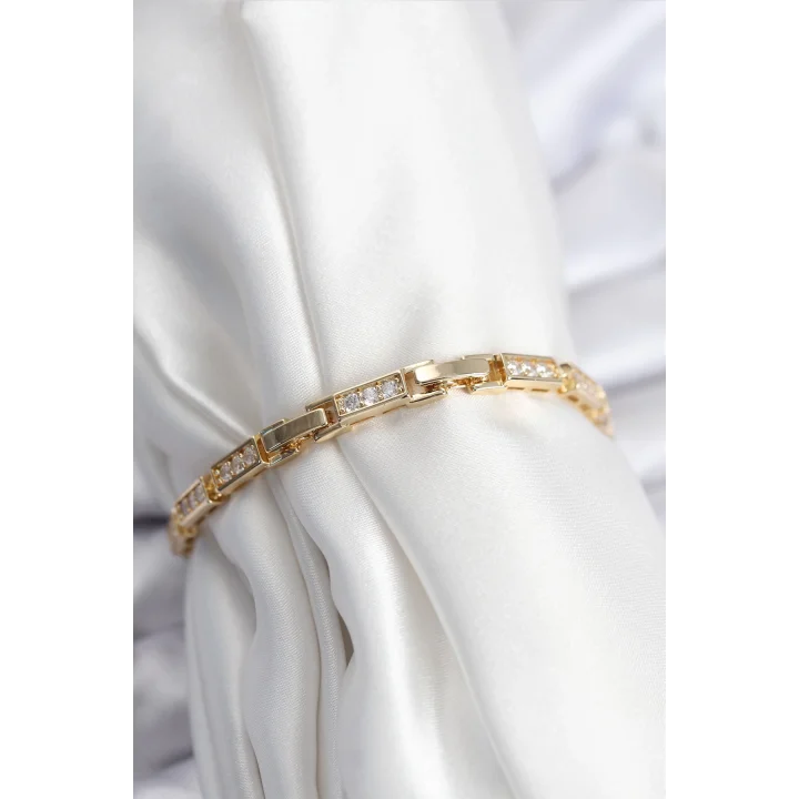 Mey İthalat® Pirinç VIP Seri Gold Renk Parçalı Model Kadın Bileklik