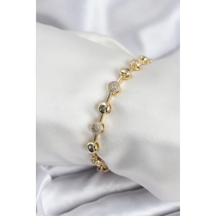Mey İthalat® Pirinç VIP Seri Gold Renk Topçuk Model Kadın Bileklik