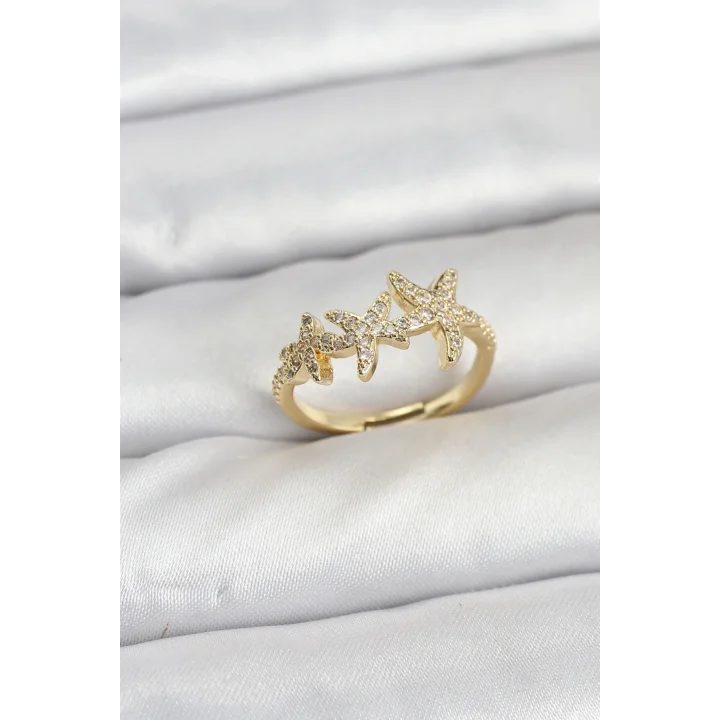 Mey İthalat® Pirinç Yıldız Model Gold Renk Kadın Yüzük