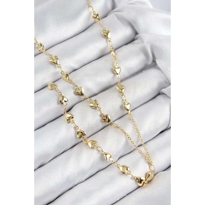 Mey İthalat® Pirinç Zirkon Taşlı Kalp Model Gold Renk Y Kolye