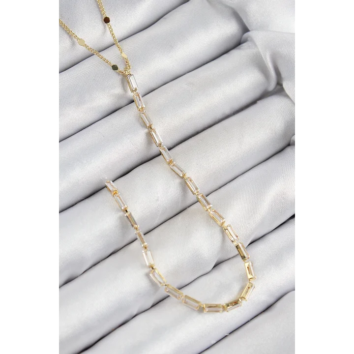 Mey İthalat® Pirinç Zirkon Taşlı Model Gold Renk Y Kolye