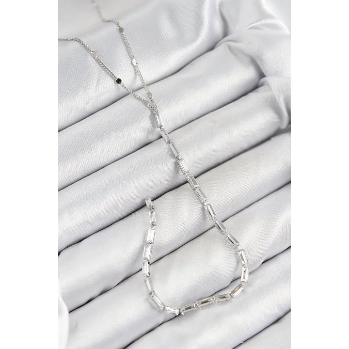 Mey İthalat® Pirinç Zirkon Taşlı Model Gümüş Renk Y Kolye