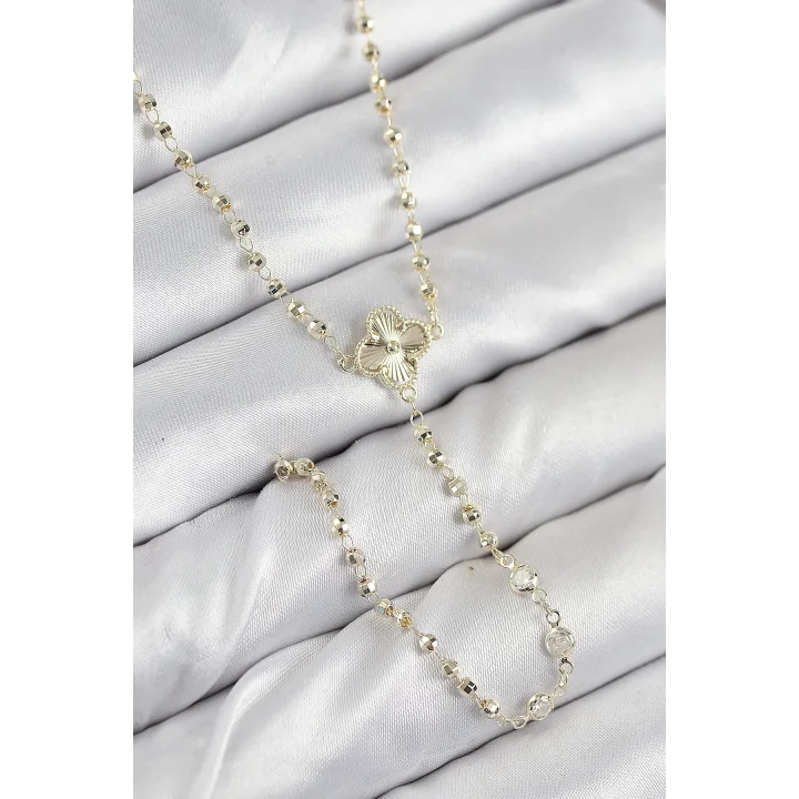 Mey İthalat® Pirinç Zirkon Taşlı Yonca Model Gold Renk Kadın Y Kolye