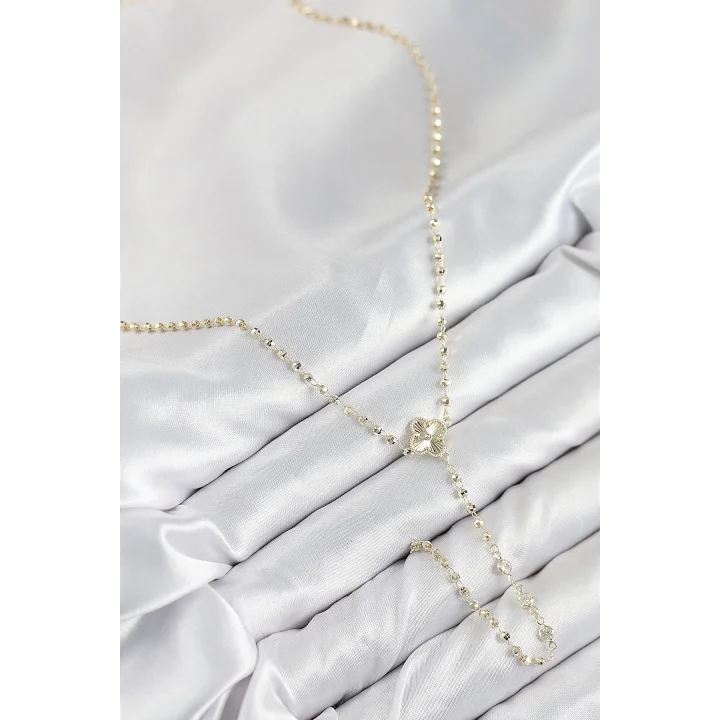 Mey İthalat® Pirinç Zirkon Taşlı Yonca Model Gold Renk Kadın Y Kolye