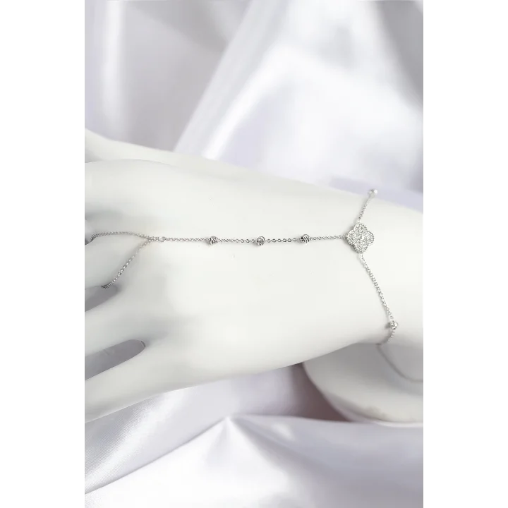 Mey İthalat® Pirinç Zirkon Taşlı Yonca Model Gümüş Renk Şahmeran