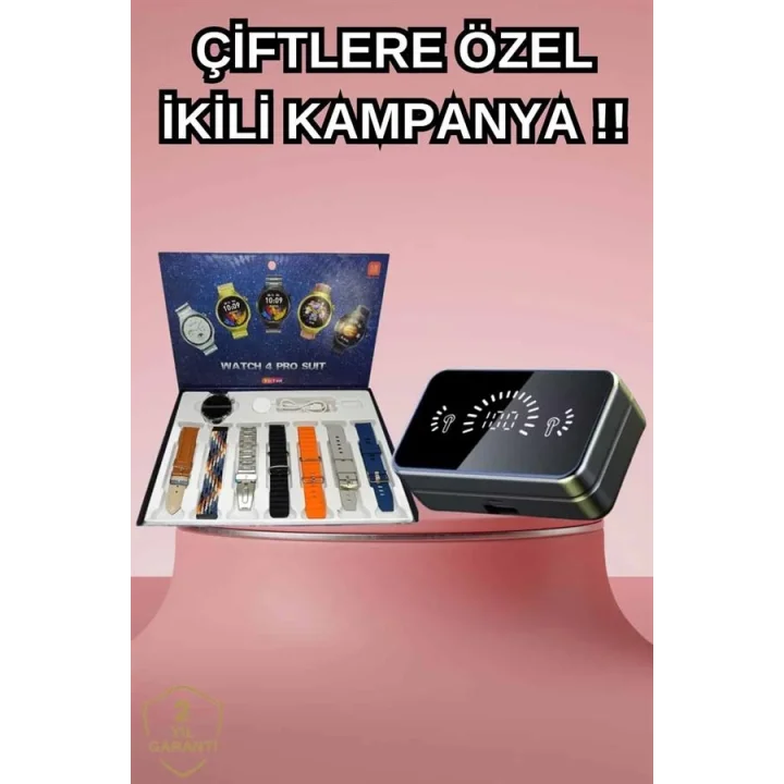 Mey İthalat® Powerbank Aynalı Bluetooth Kulaklık Ve Akıllı Saat Seti ANC Özelliği Dokunamatik