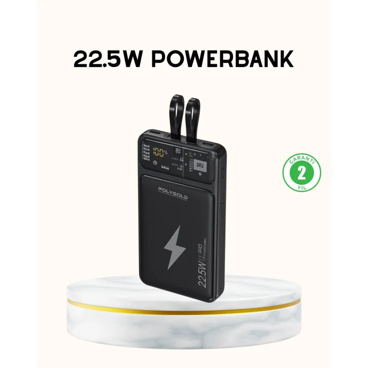 Mey İthalat® Powerbank Hızlı Şarj 10000 mAh Dahili Kablo
