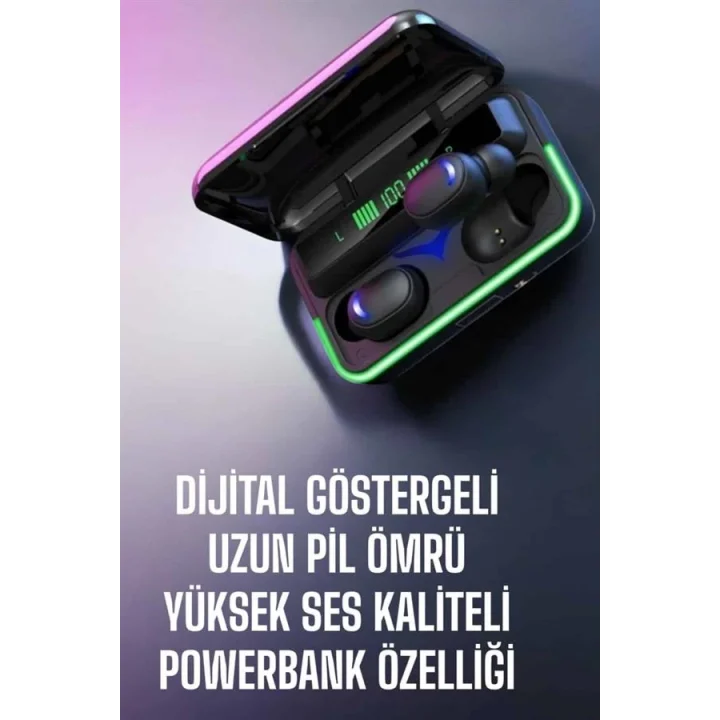 Mey İthalat® Powerbank Özellikli Kablosuz Bluetooth Kulaklık RGB Işıklı