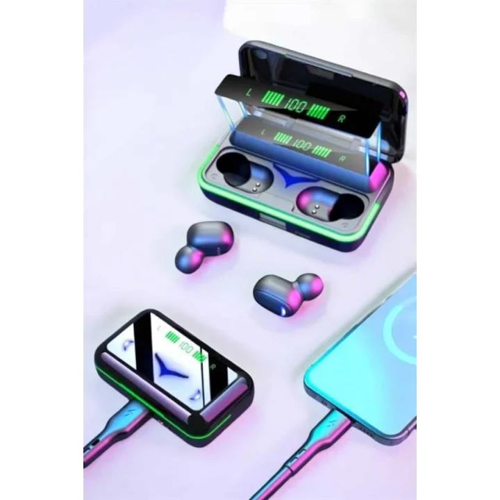 Mey İthalat® Powerbank Özellikli Kablosuz Bluetooth Kulaklık RGB Işıklı