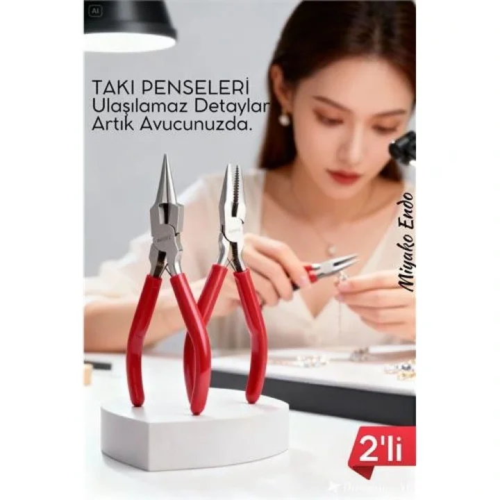 Mey İthalat® Profesyonel 2li Takı Pense Seti 12 cm Takı Yapımı İçin Mini Pense Seti
