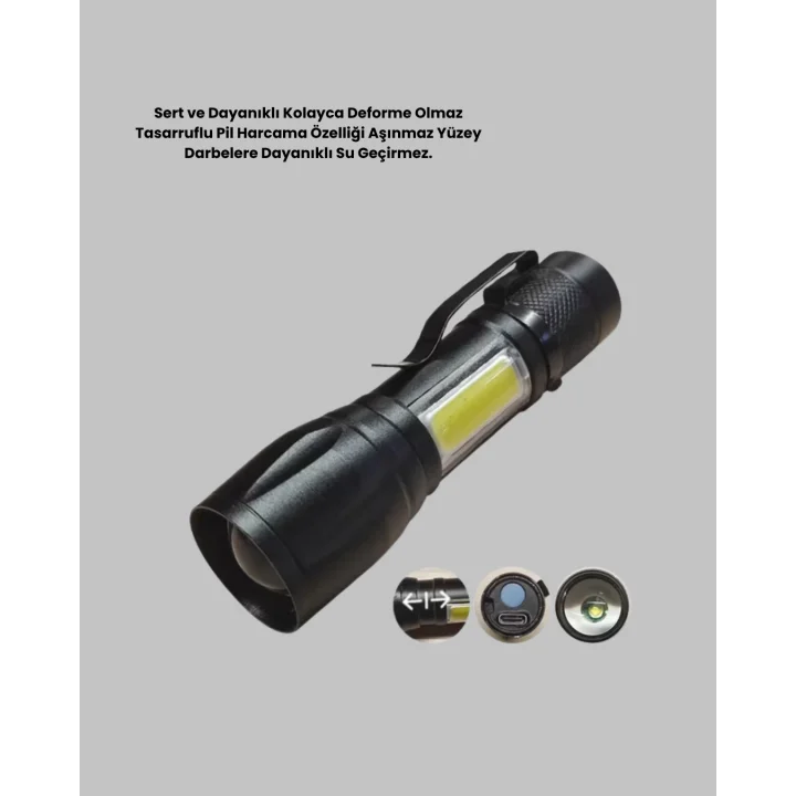 Mey İthalat® Profesyonel 4 Modlu Şarjlı El Feneri | 1300 mAh Batarya | Cree LED Teknolojisi