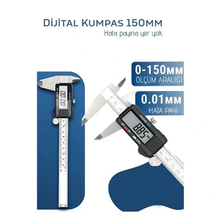 Mey İthalat® Profesyonel Dijital Kumpas 150mm - Karbon Fiber Gövde, Hassas LCD Ekran, İnç/Metrik Ölçüm Cihazı