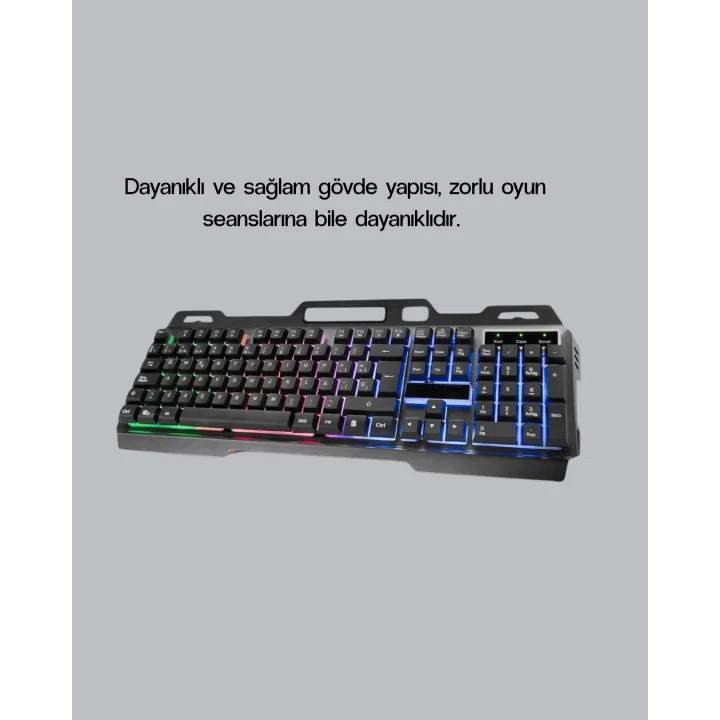 Mey İthalat® Profesyonel Oyuncu Klavye Mouse Seti – RGB Işıklı, Türkçe Q, DPI Ayarlı, Dayanıklı Gövde