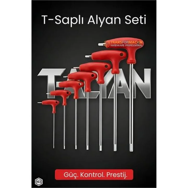 Mey İthalat® Profesyonel T-Saplı Alyan Seti | 7 Parça CR-V Çelik Hex Uçlu Güç Serisi