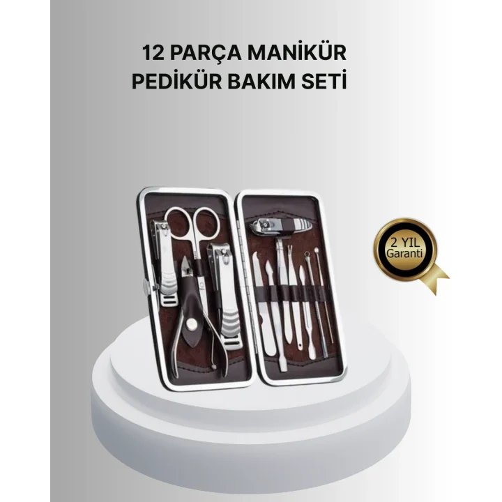 Mey İthalat® Profesyonel Tırnak Bakım Seti Çelik Aletli Şık Deri Çantalı
