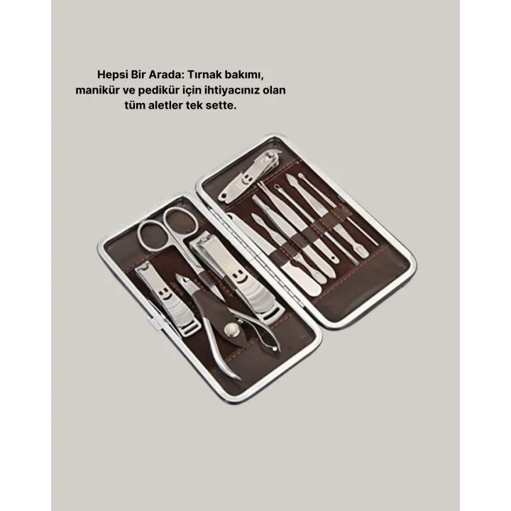 Mey İthalat® Profesyonel Tırnak Bakım Seti Çelik Aletli Şık Deri Çantalı