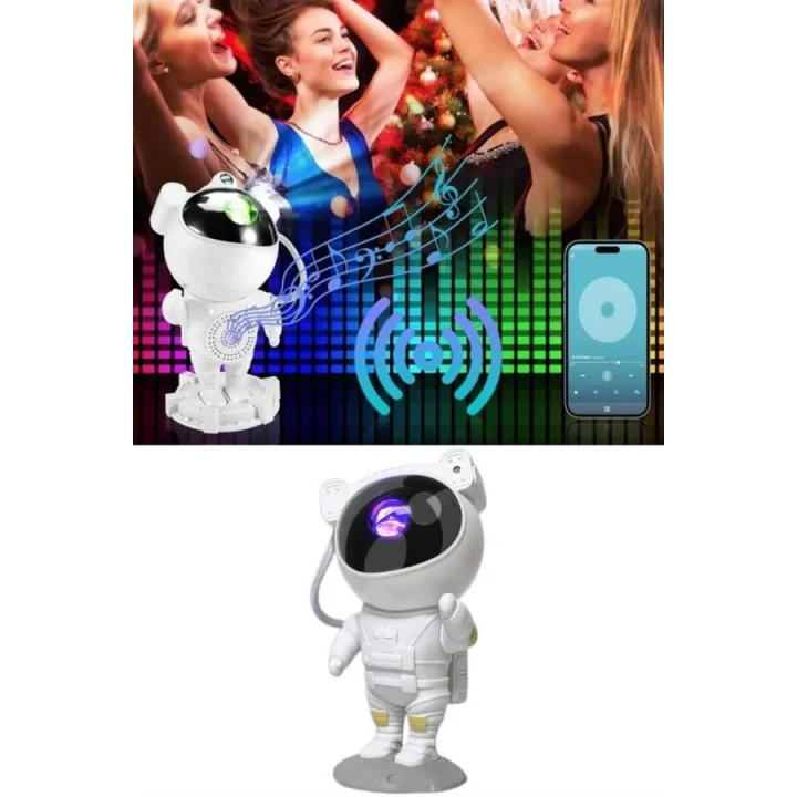 Mey İthalat® Projeksiyon Astronot Lamba Speaker Sevimli Astronot Bluetooth Hoparlör