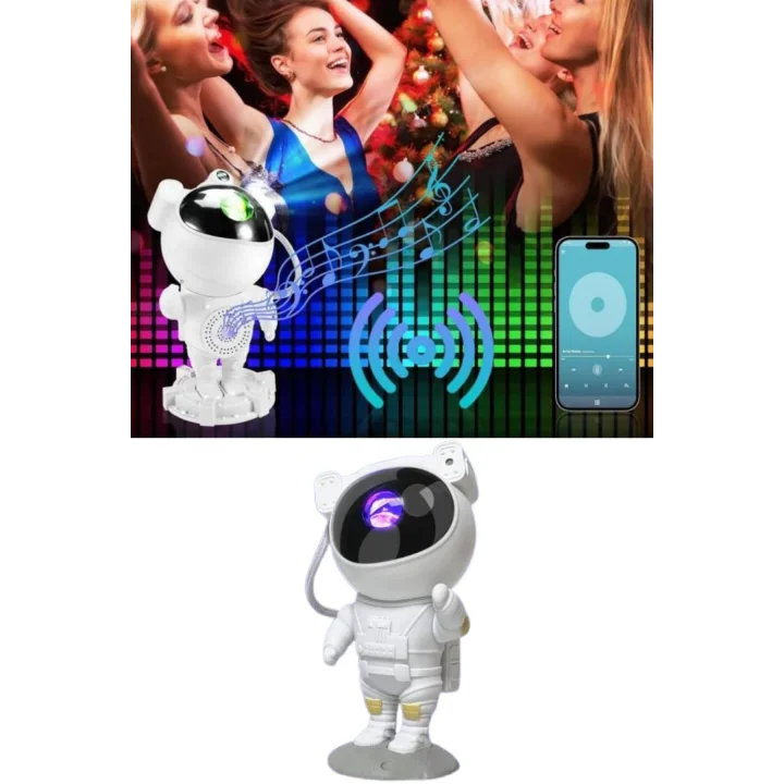 Mey İthalat® Projeksiyon Astronot Lamba Speaker Sevimli Astronot Bluetooth Hoparlör