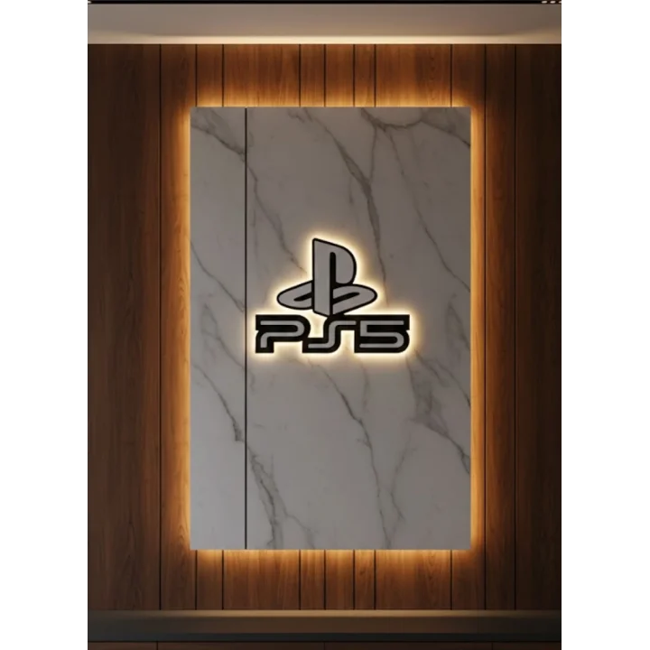 Mey İthalat® PS5 Logo Dekoratif Duvar Süsü Oyun Odası ve Salon Uyumu
