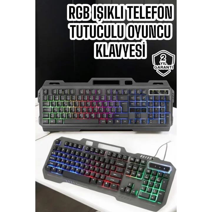Mey İthalat® Q Klavye RGB Işıklı Klavye Ve Mouse Seti Kablolu Mouse Hediyeliş