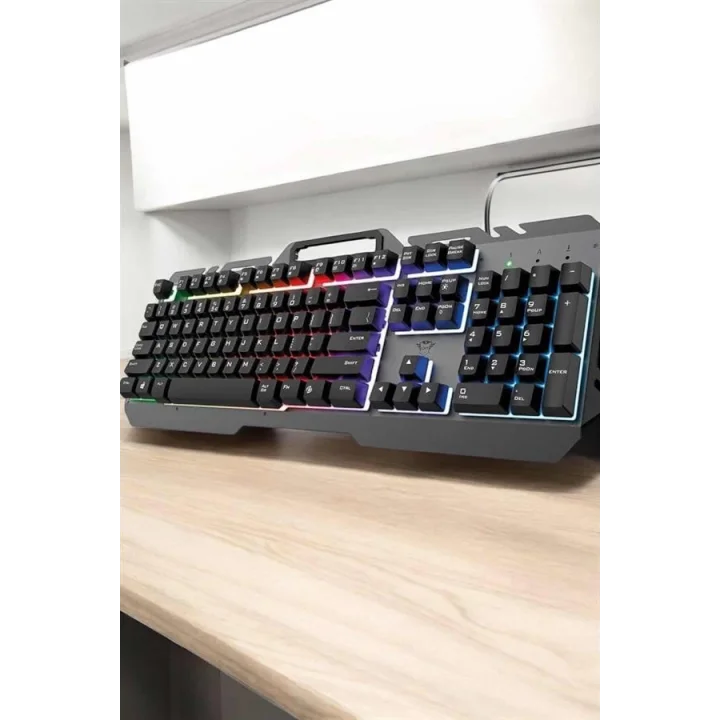 Mey İthalat® Q Klavye RGB Işıklı Klavye Ve Mouse Seti Kablolu Mouse Hediyeliş