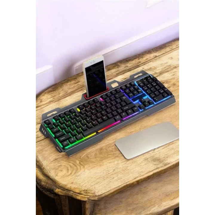 Mey İthalat® Q Klavye RGB Işıklı Klavye Ve Mouse Seti Kablolu Mouse Hediyeliş