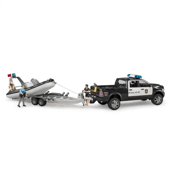 Mey İthalat® Ram 2500 Polis Aracı,Römork,Zodyak, 2 Figür Ve Aksesuarlar
