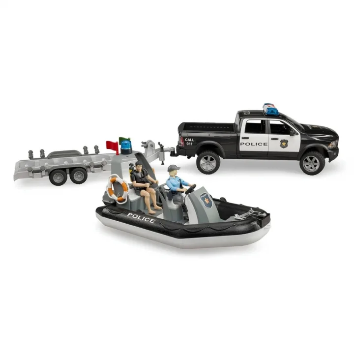 Mey İthalat® Ram 2500 Polis Aracı,Römork,Zodyak, 2 Figür Ve Aksesuarlar