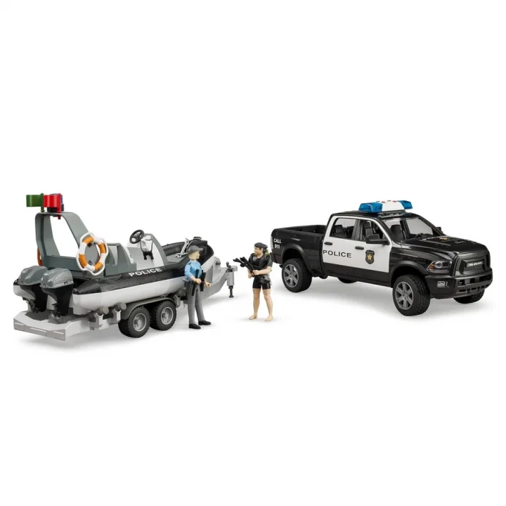 Mey İthalat® Ram 2500 Polis Aracı,Römork,Zodyak, 2 Figür Ve Aksesuarlar