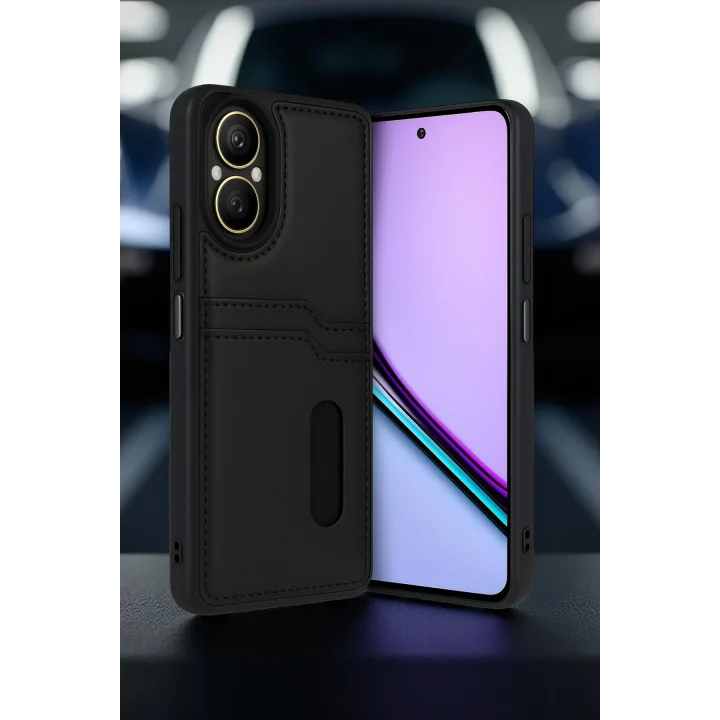 Mey İthalat®  Realme 12 Lite Kılıf Sara Kartvizitli Deri Kılıf - Kırmızı