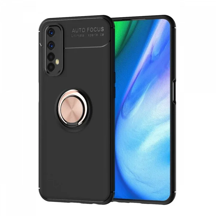 Mey İthalat®  Realme 7 Kılıf Range Yüzüklü Silikon - Siyah-Gold