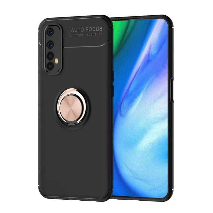 Mey İthalat®  Realme 7 Kılıf Range Yüzüklü Silikon - Siyah-Gold