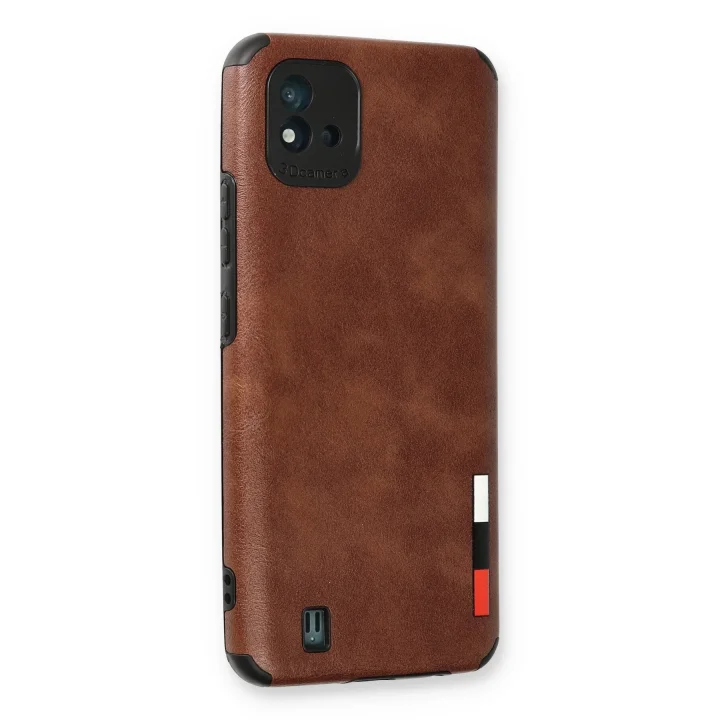 Mey İthalat®  Realme C11 2021 Kılıf Loop Deri Silikon - Kahverengi