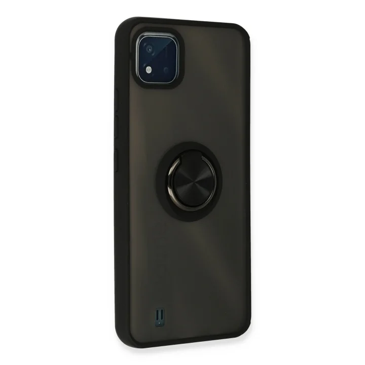 Mey İthalat®  Realme C11 2021 Kılıf Montreal Yüzüklü Silikon Kapak - Siyah
