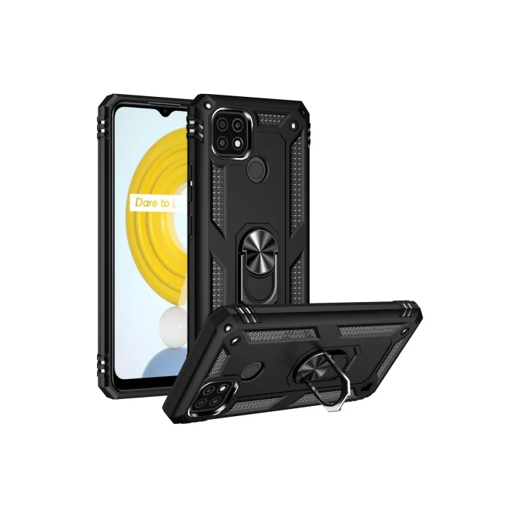 Mey İthalat®  Realme C21 Kılıf Sofya Yüzüklü Silikon Kapak - Siyah