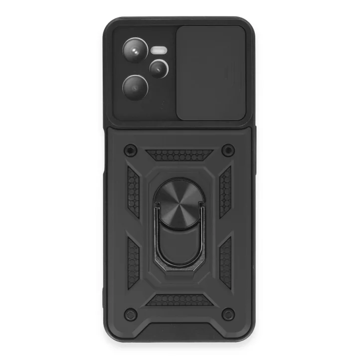 Mey İthalat®  Realme C35 Kılıf Pars Lens Yüzüklü Silikon - Siyah