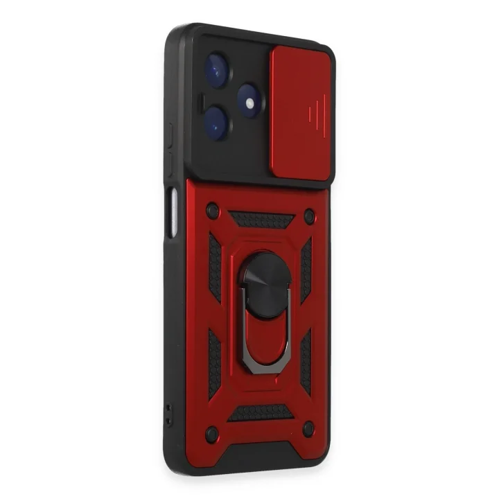 Mey İthalat®  Realme C53 Kılıf Pars Lens Yüzüklü Silikon - Kırmızı