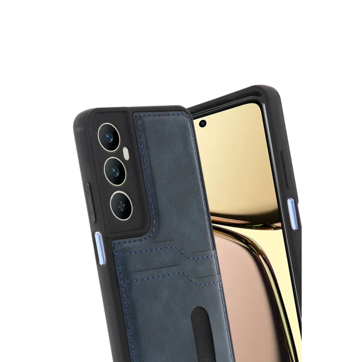 Mey İthalat®  Realme C65 Sara Kartvizitli Deri Kılıf - Lacivert