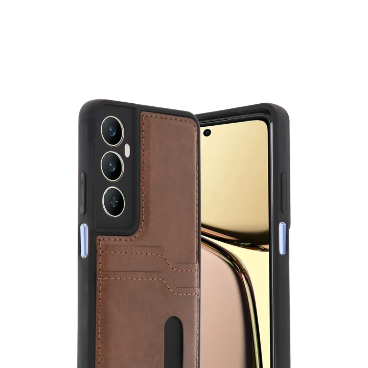 Mey İthalat®  Realme C65 Sara Kartvizitli Deri Kılıf - Taba