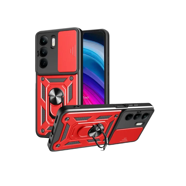 Mey İthalat®  Realme C75 4G Kılıf Pars Lens Yüzüklü Silikon - Kırmızı