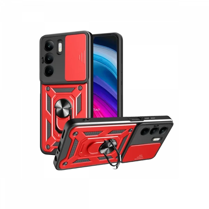 Mey İthalat®  Realme C75 4G Kılıf Pars Lens Yüzüklü Silikon - Kırmızı