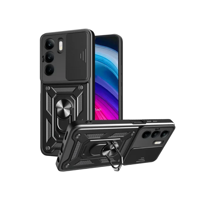 Mey İthalat®  Realme C75 4G Kılıf Pars Lens Yüzüklü Silikon - Siyah