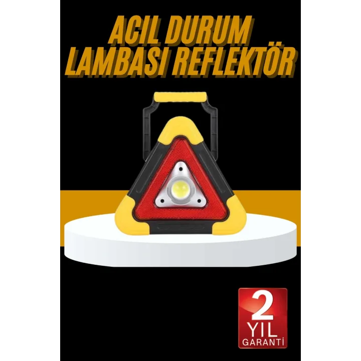 Mey İthalat® Reflektör Işıklı Ikaz Lambası Şarjlı Çok Fonksiyonlu Işıklı Üçgen Reflektör