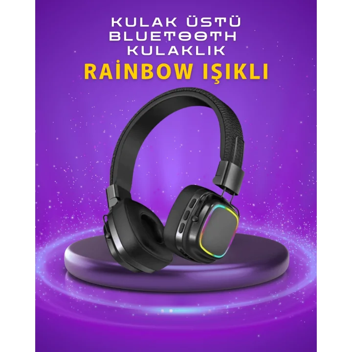Mey İthalat® Renkli Işık Efektli Bluetooth 5.3 Müzik Kulaklığı