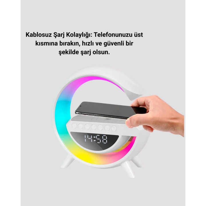 Mey İthalat® Renkli Işıklı 15W Kablosuz Şarjlı Masa Lambası